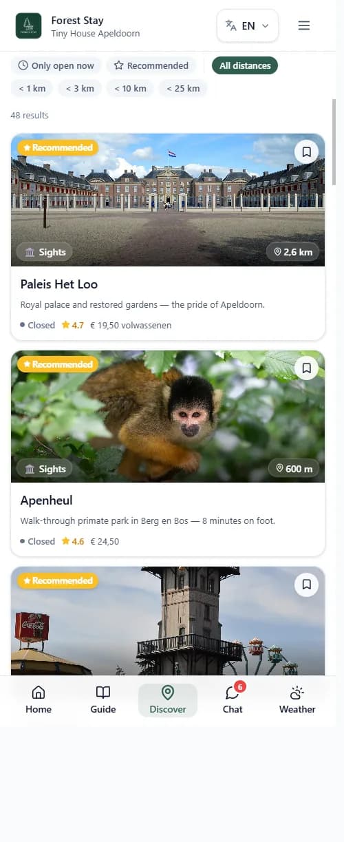 Guest Discover page with Paleis Het Loo and Apenheul near Tiny House Apeldoorn